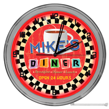 Retro Diner 16" Red Neon Wall Garage Clock
