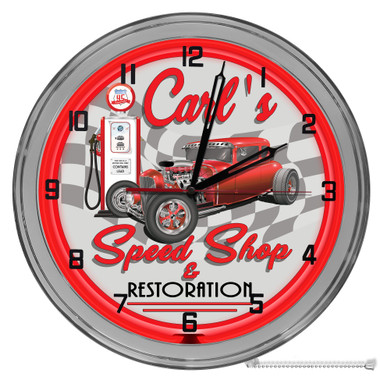 Speed Shop Hot Rod 16" Red Neon Wall Garage Clock