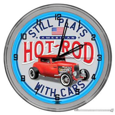 American Hot Rod 16" Blue Neon Wall Garage Clock 