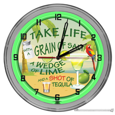 Tequila Life Beach Rules 16" Green Neon Wall Garage Clock