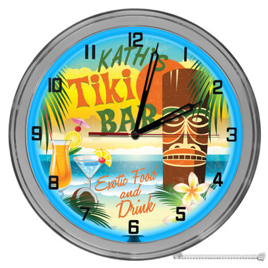Tiki Hut Beach Paradise 16" Blue Neon Wall Garage Clock 