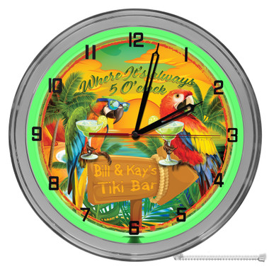 Parrot Sunset Island Paradise 16" Green Neon Wall Garage Clock