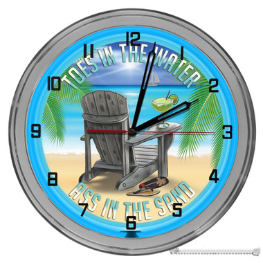 Beach Bar Paradise Toes In The Water 16" Blue Neon Wall Garage Clock