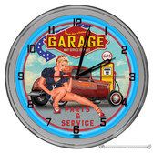 Vintage Gas Station Last Chance Garage 16" Blue Neon Wall Garage Clock