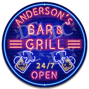 Bar and Grill Neon Themed Wall Sign