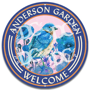 Bird Garden Welcome Metal Wall Sign - Blue