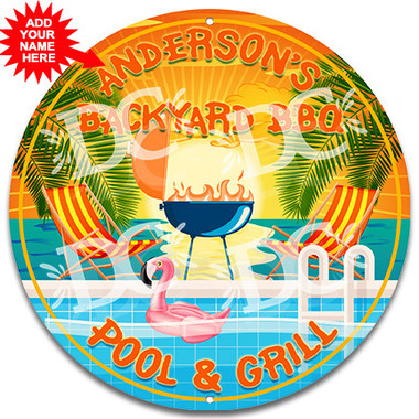 Backyard Pool Welcome Metal Wall Sign