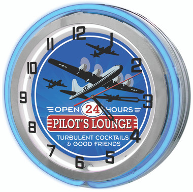 Pilot's Lounge Neon Clock