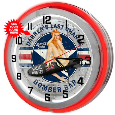 Customized Bomber Bar 18" Double Neon Clock - Red