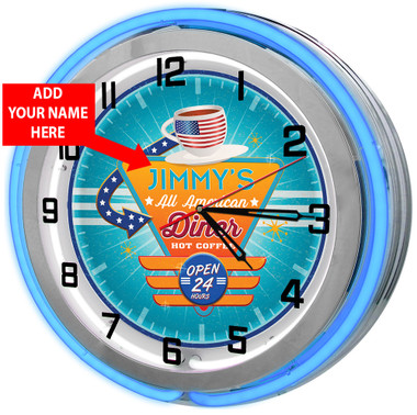 Retro Diner Restaurant 18" Double Neon Clock - Blue