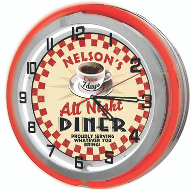 All Night Vintage Diner 18" Double Neon Clock
