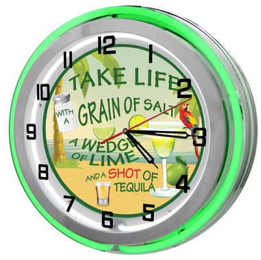 Tequila Rules Green 18" Double Neon Clock