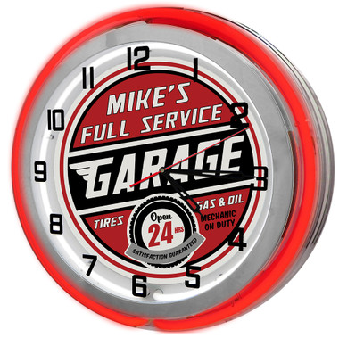 Full Service Retro Garage 18" Double Neon Clock - Red