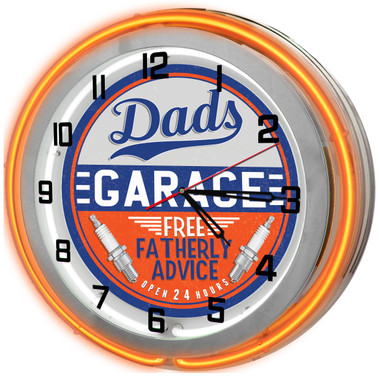 Dad's Garage Orange 18" Double Neon Clock - Orange