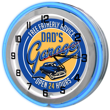 Dad's Fatherly Advice Garage Blue 18" Double Neon Clock