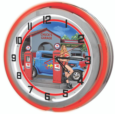 Custom Gas Station Hot Rod Garage Red Neon Clock