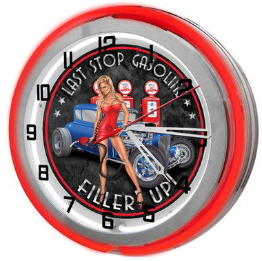 Last Chance Gas Station 18" Double Neon Clock