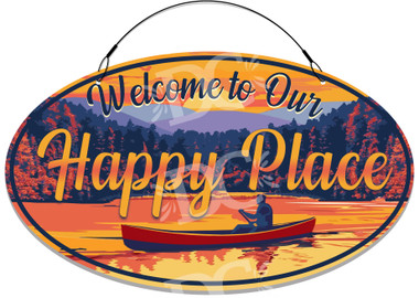Sunset Lake Happy Place Decorative Welcome Sign
