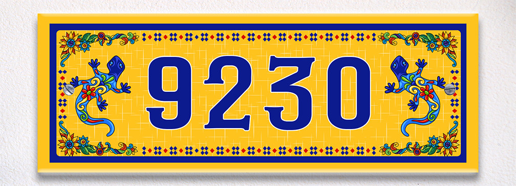 Mosaic Tribal Lizard Themed Ceramic Tile House Number Address Sign