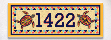 Tribal Turtle Themed Ceramic Tile House Number Address Sign