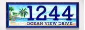 Ocean View Themed Ceramic Tile House Number Address Signs