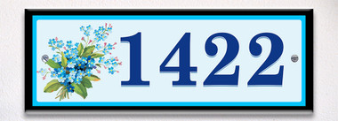 Blue Floral Bouquet Themed Ceramic Tile House Number Address Sign