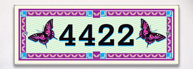 Purple Butterflies Bouquet Themed Ceramic Tile House Number Address Sign