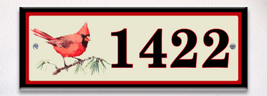 Red Cardinal Themed Ceramic Tile House Number Address Sign