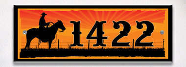 Cowboy Ranch Sunset Themed Ceramic Tile House Number Address Sign