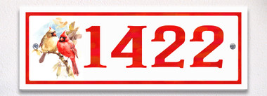 Red Cardinals Perch Themed Ceramic Tile House Number Address Sign