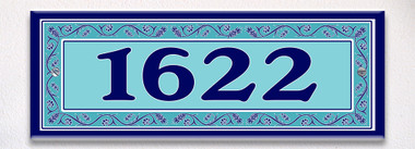 Blue Elegant Floral Border Themed Ceramic Tile House Number Address Sign