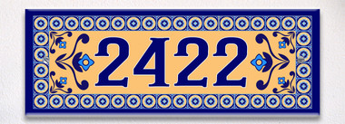 Floral Mosaic Blue Themed Ceramic Tile House Number Address Sign