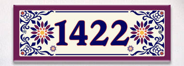 Mosaic Purple Flowers Themed Ceramic Tile House Number Address Sign