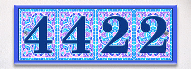 Mosaic Blue Tile Themed Ceramic Tile House Number Address Sign