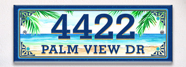 Ocean Palm Breeze Themed Ceramic Tile House Number Address Signs