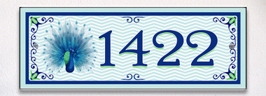Peacock Themed Ceramic Tile House Number Address Sign
