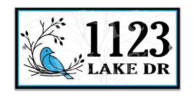Bird Nest Ceramic Tile House Number Address Sign Blue
