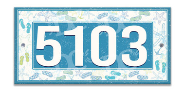 Beach Sandals Ceramic Tile House Number Address Sign Blue