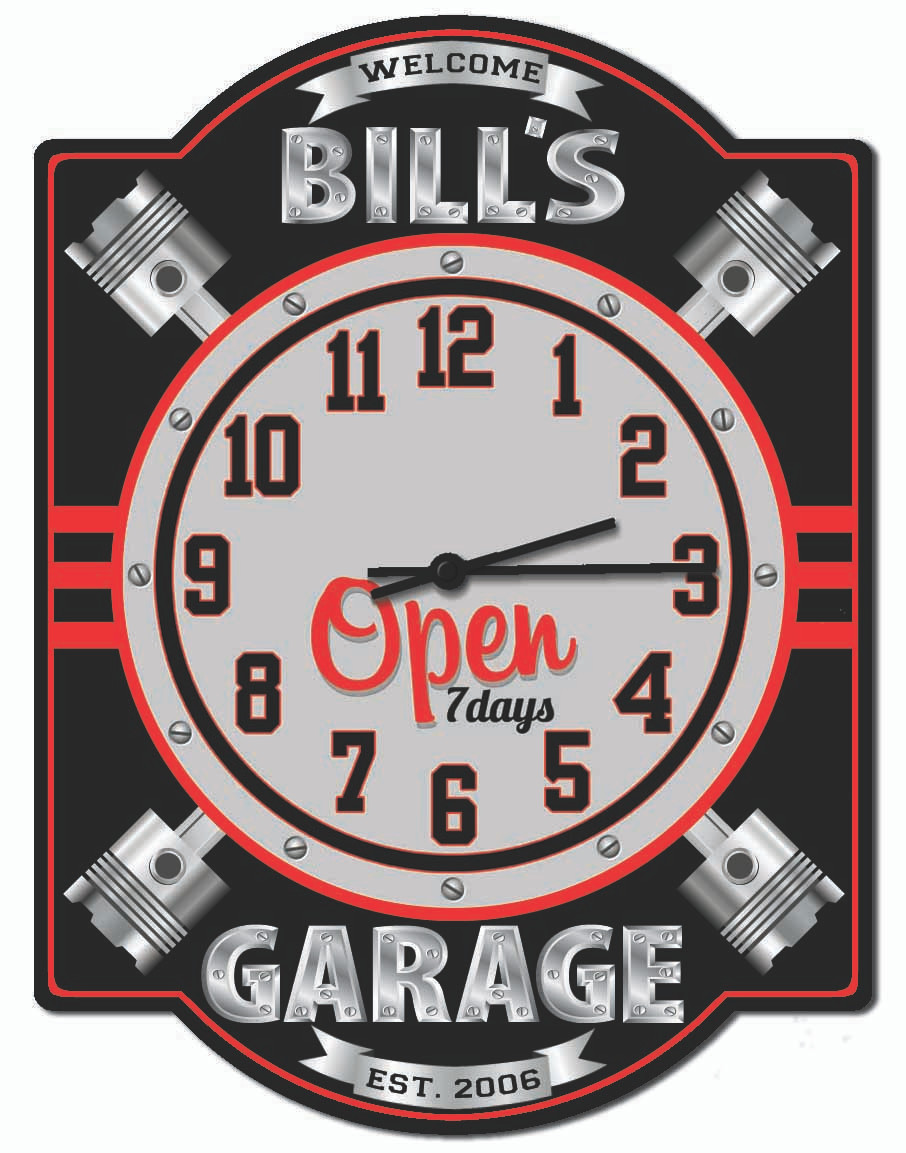 Personalized Garage Wall Clock From Redeye Laserworks