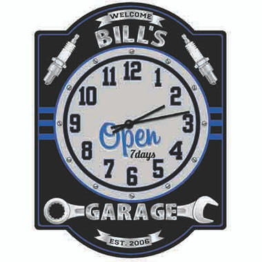 Personalized Garage Wall Clock Wrench Themed - Blue