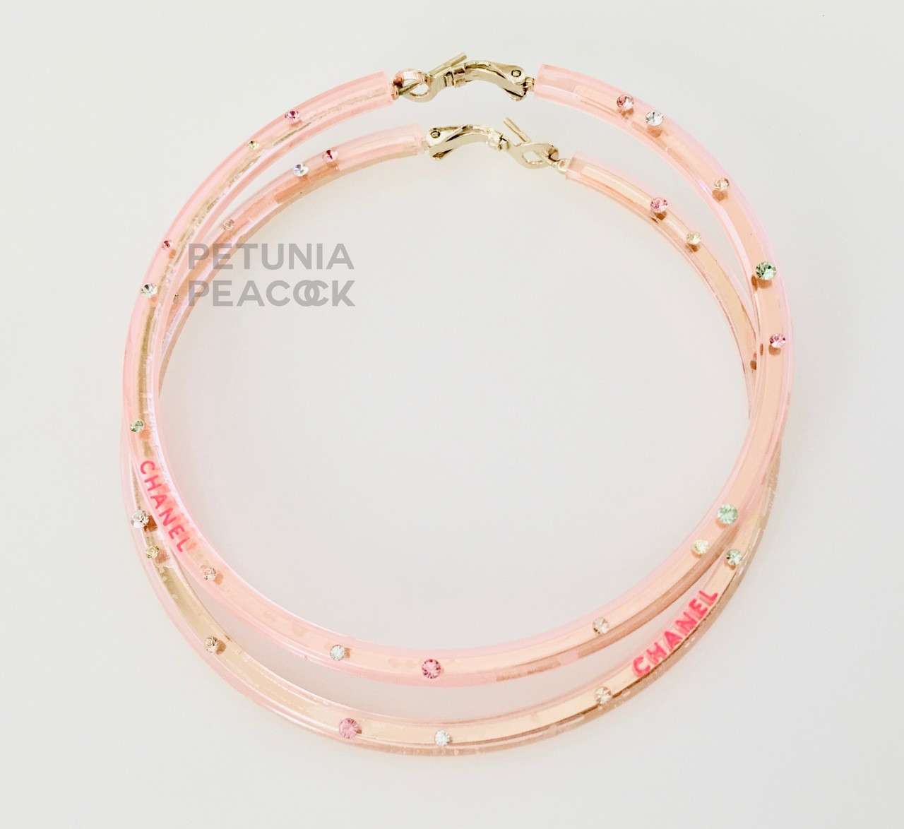 CHANEL XL RUNWAY PINK LUCITE HOOP EARRINGS - Petunia Peacock