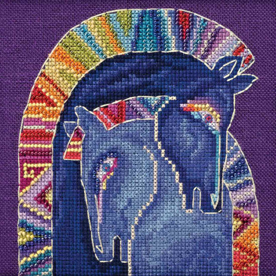 Stitched area of Embracing Horses Cross Stitch Kit (Aida) Mill Hill 2017 Laurel Burch Horses LB301723