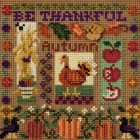 Stitched area of Be Thankful Cross Stitch Kit Mill Hill 2007 Buttons & Beads Autumn
