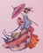 Stitched area of Miss Cherry Blossom Kit Cross Stitch Chart Fabric Beads Braid Mirabilia MD153