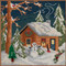 Stitched area of Christmas Cabin Cross Stitch Kit Mill Hill 2018 Buttons Beads Winter MH141834