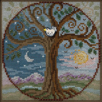 Stitched area of Tree of Life Cross Stitch Kit Mill Hill 2020 Buttons & Beads Autumn MH142023