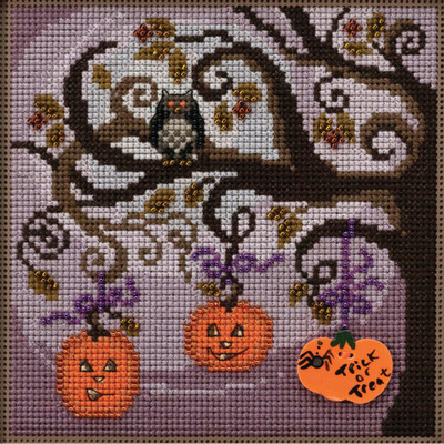 Stitched area of Pumpkin Tree Cross Stitch Kit Mill Hill 2020 Buttons & Beads Autumn MH142025