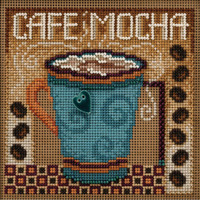 Stitched area of Cafe Mocha Cross Stitch Kit Mill Hill 2020 Buttons & Beads Autumn MH142026