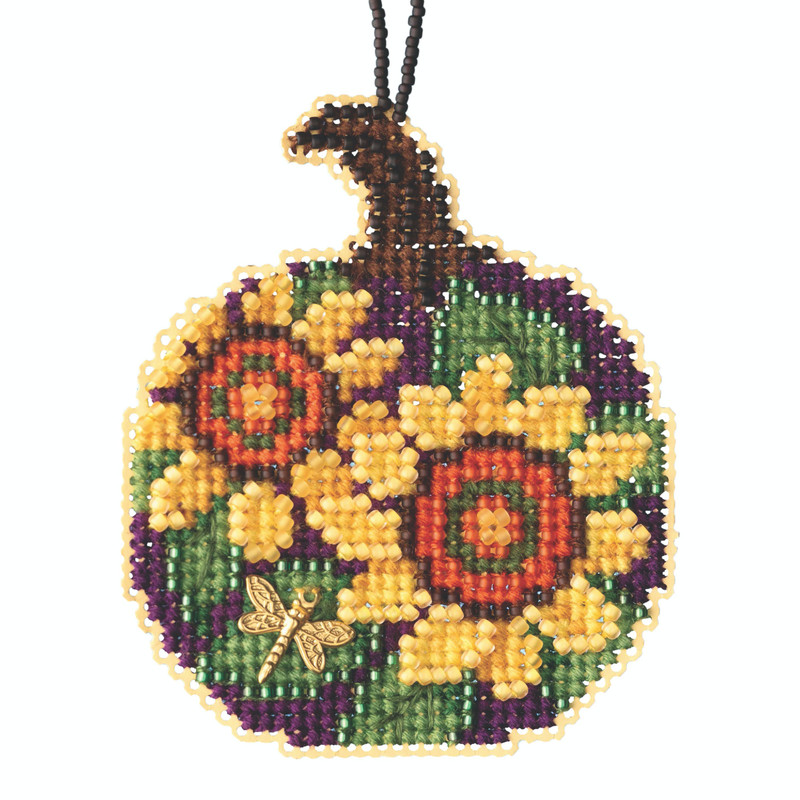 Mill Hill Sunflower Pumpkin Halloween Fall Glass Bead Cross Stitch Ornament Kit 