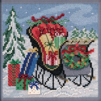 Stitched area of Special Delivery Cross Stitch Kit Mill Hill 2020 Buttons Beads Winter MH142034
